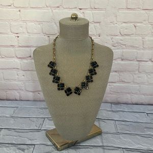 J. Crew black, gold faceted black crystals necklace 18” approximately.